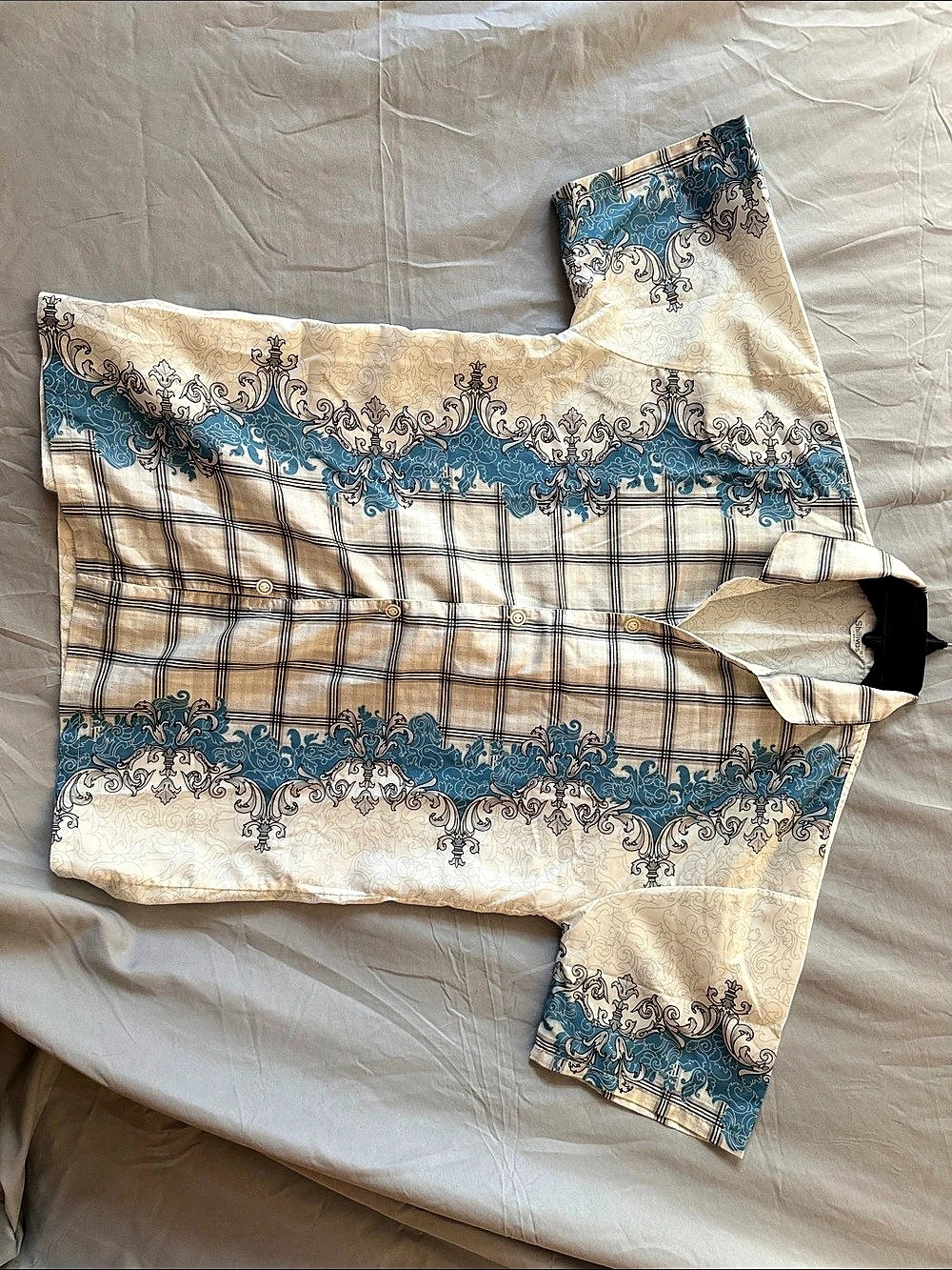 PJ Set: Printed Tunic and Pants Set in White & Blue Size Large